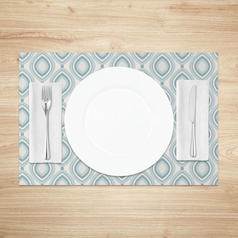 Aperturee - Aperturee Modern Geometric Placemats Set of 4 with Blue and White Oval Pattern for Contemporary Kitchen Decor