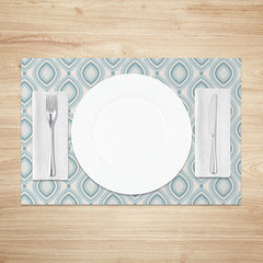 Aperturee - Aperturee Modern Geometric Placemats Set of 4 with Blue and White Oval Pattern for Contemporary Kitchen Decor