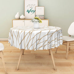 Aperturee - Aperturee Modern Gold and White Geometric Stripe Round Tablecloth for Elegant and Contemporary Holiday Decor
