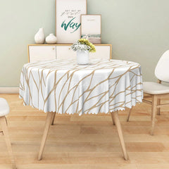 Aperturee - Aperturee Modern Gold and White Geometric Stripe Round Tablecloth for Elegant and Contemporary Holiday Decor