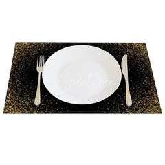 Aperturee - Aperturee Modern Gold Glitter Edge Set of 4 Placemats Elegant Abstract Design for Wedding and Holiday Parties