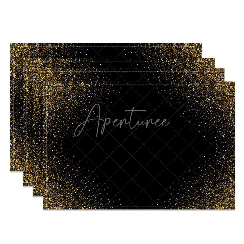 Aperturee - Aperturee Modern Gold Glitter Edge Set of 4 Placemats Elegant Abstract Design for Wedding and Holiday Parties