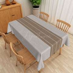 Aperturee - Aperturee Modern Gray and Brown Stripe Rectangle Tablecloth for Neutral Farmhouse and Contemporary Kitchen Decor