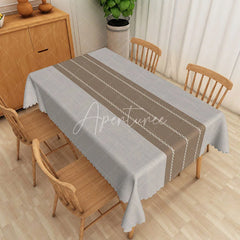 Aperturee - Aperturee Modern Gray and Brown Stripe Rectangle Tablecloth for Neutral Farmhouse and Contemporary Kitchen Decor