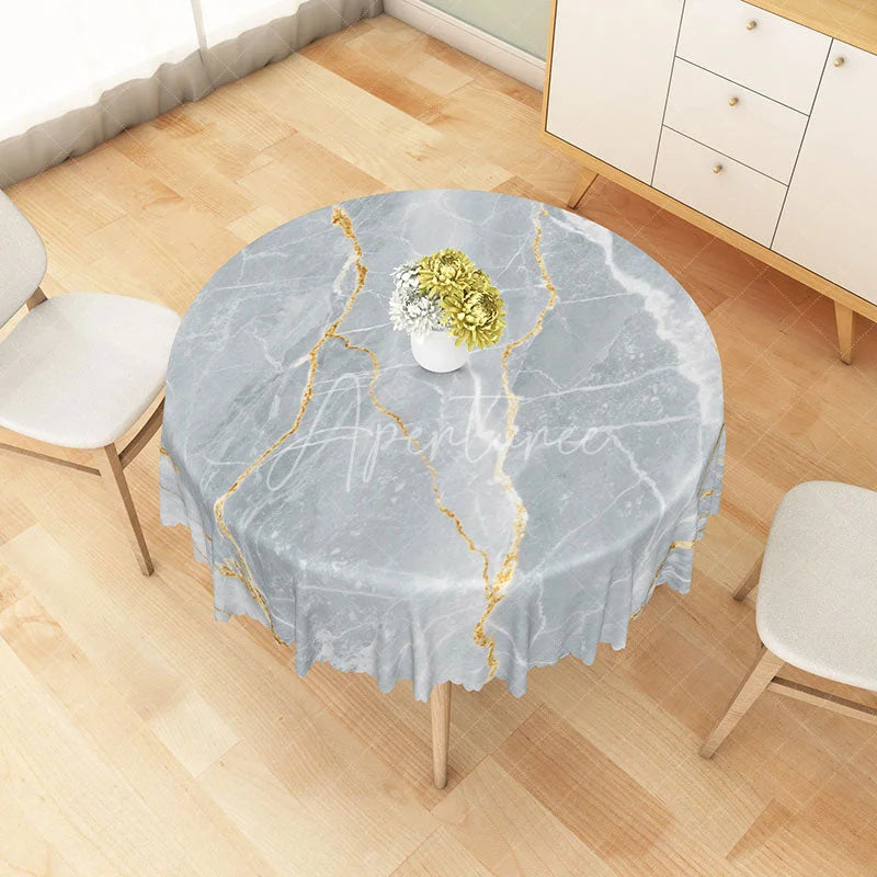 Aperturee - Aperturee Modern Gray and Gold Marble Round Tablecloth for Elegant and Luxury Kitchen and Dining Room Decor
