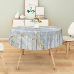 Aperturee - Aperturee Modern Gray and Gold Marble Round Tablecloth for Elegant and Luxury Kitchen and Dining Room Decor