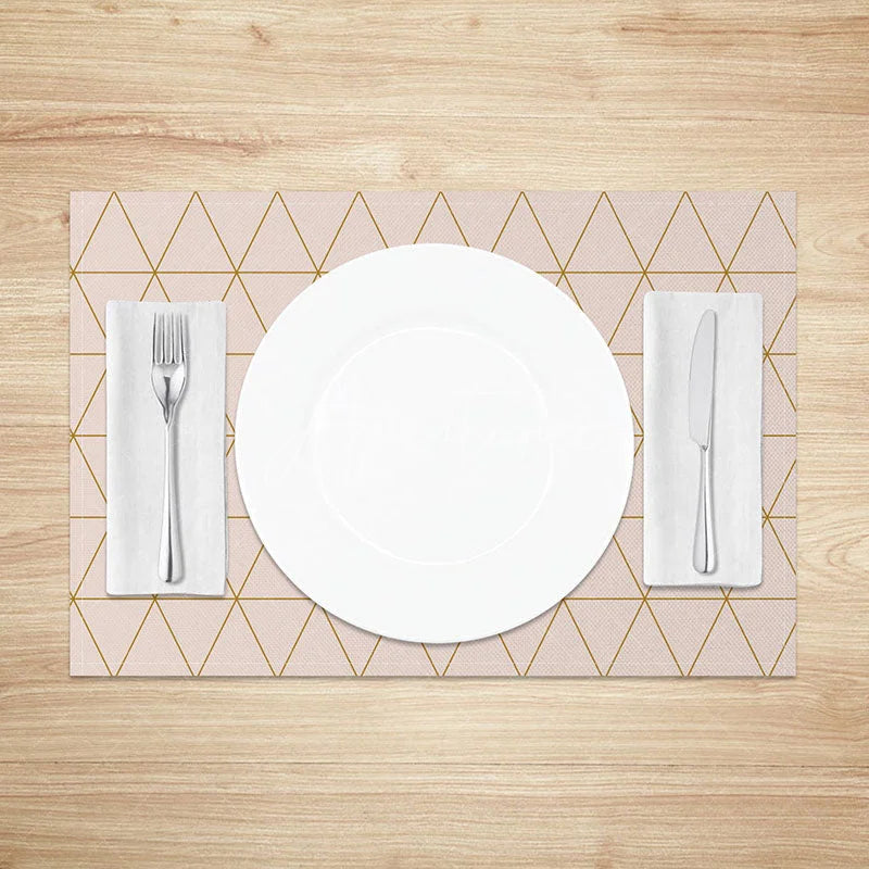 Aperturee - Aperturee Modern Gray and Pink Rhombus Dining Set of 4 Placemats for Contemporary Geometric Kitchen Table Decor