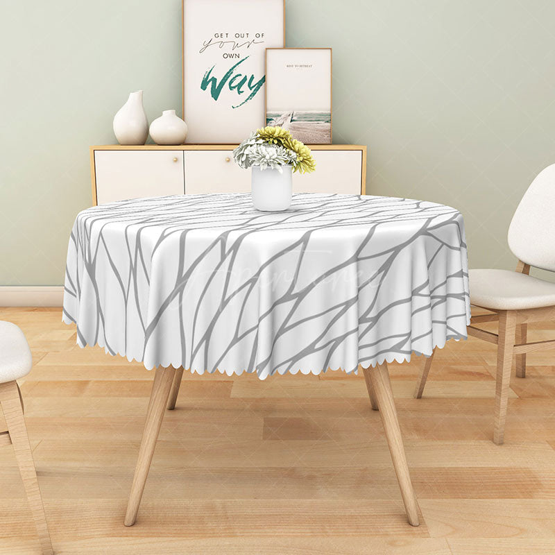 Aperturee - Aperturee Modern Gray and White Geometric Stripe Round Tablecloth for Neutral and Contemporary Kitchen Decor