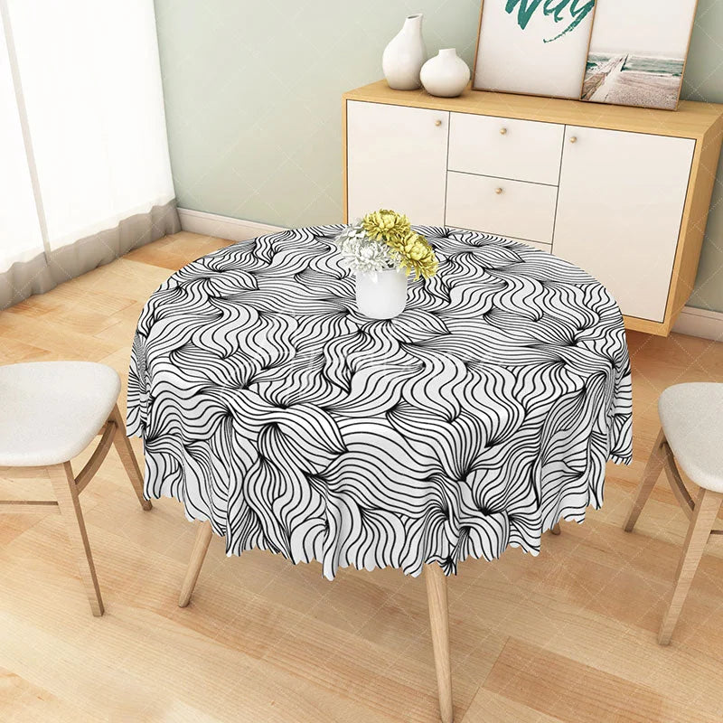 Aperturee - Aperturee Modern Green and White Geometric Round Tablecloth for Contemporary and Minimalist Spring Dining Decor