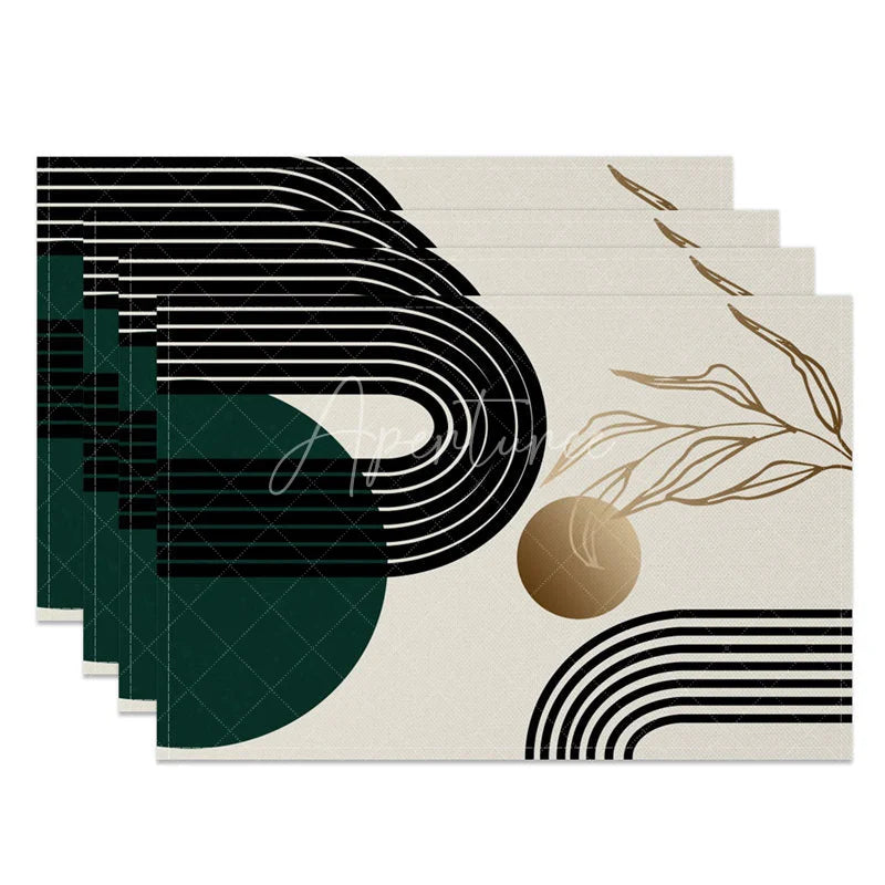 Aperturee - Aperturee Modern Green Black and Gray Geometric Set of 4 Placemats for Contemporary and Abstract Dining Decor