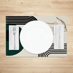 Aperturee - Aperturee Modern Green Black and Gray Geometric Set of 4 Placemats for Contemporary and Abstract Dining Decor