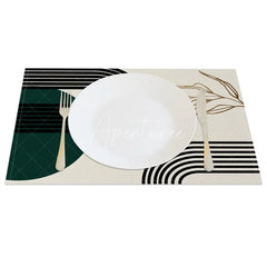 Aperturee - Aperturee Modern Green Black and Gray Geometric Set of 4 Placemats for Contemporary and Abstract Dining Decor