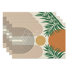 Aperturee - Aperturee Modern Green Leaf Stripe Geometric Set of 4 Placemats for Botanical and Contemporary Kitchen Decor