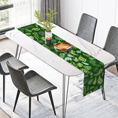 Aperturee - Aperturee Modern Green Tropical Leaf Table Runner Botanical Print for Summer Kitchen and Outdoor Dining Decor