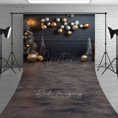 Aperturee - Aperturee Modern Grey and Gold Christmas Sweep Backdrop Floating Ornaments with Marble Floor Elegant Holiday Decor