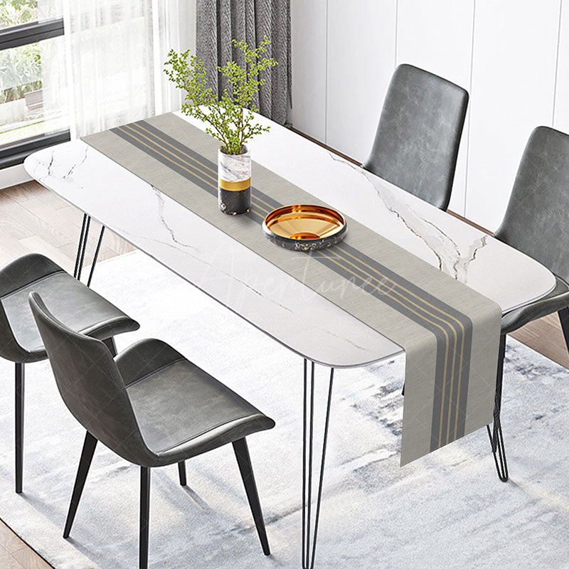 Aperturee - Aperturee Modern Grey and White Striped Table Runner Minimalist Dining Decor Simple Geometric Pattern Kitchen Linen