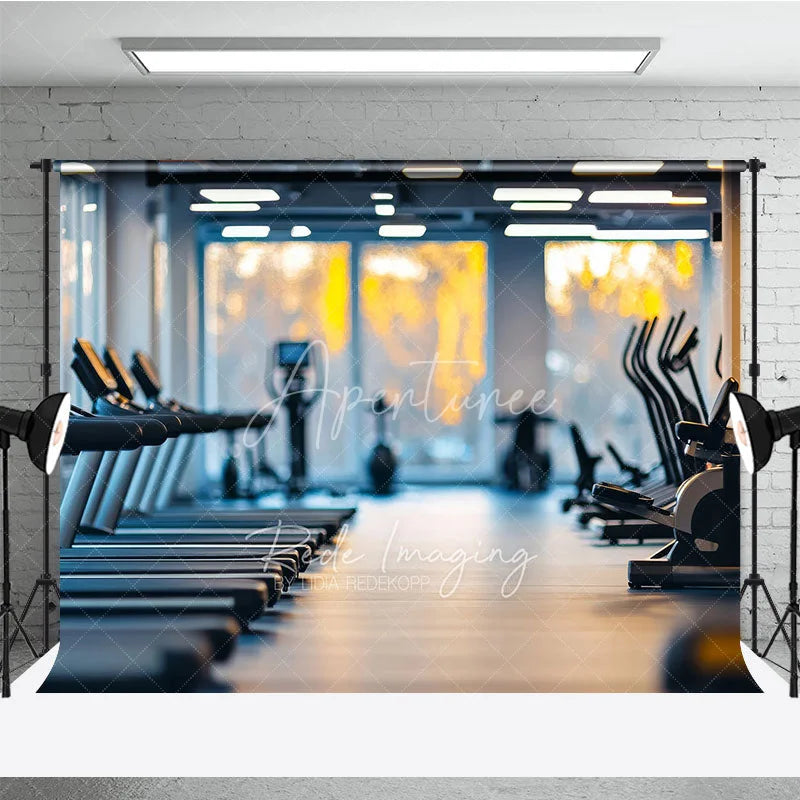 Aperturee - Aperturee Modern Gym Interior Sports Backdrop Fitness Center Treadmills Workout Background Athletic Photography Prop