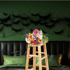 Aperturee Aperturee Modern Halloween Headboard Photography Backdrop Green Wall with Black Bats and Spiderwebs Spooky Bedroom Decor