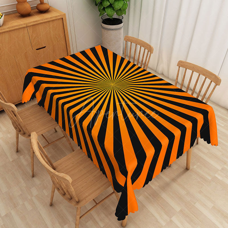 Aperturee - Aperturee Modern Halloween Rectangle Tablecloth with Orange and Black Stripes for Festive and Spooky Party Decor