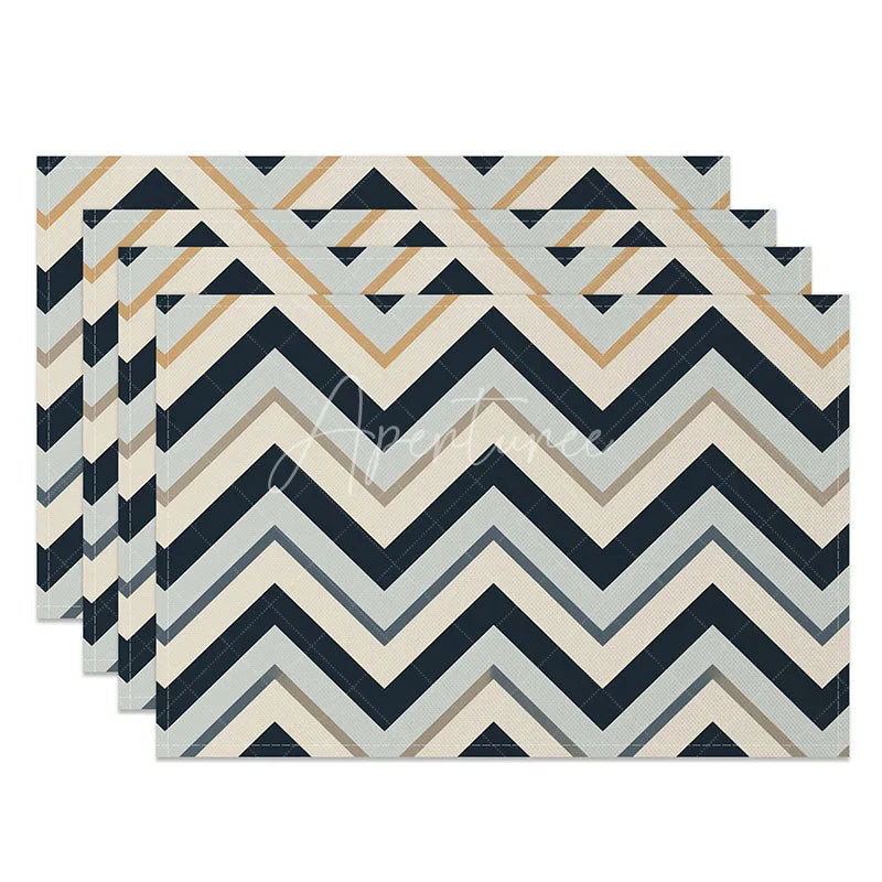 Aperturee - Aperturee Modern Herringbone Geometric Pattern Set of 4 Placemats for Farmhouse and Contemporary Kitchen Dining