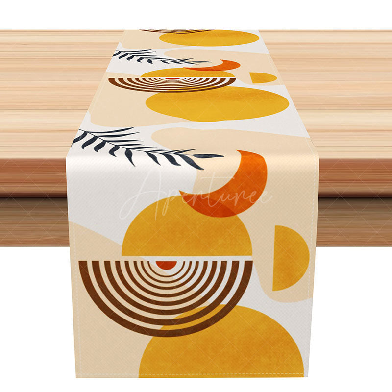 Aperturee - Aperturee Modern Khaki Semicircle Pattern Table Runner Abstract Geometric Design Minimalist and Chic Kitchen Decor