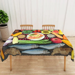 Aperturee - Aperturee Modern Kitchen Tablecloth with Colorful Vegetable Pattern for Farmhouse Dining and Healthy Eating Decor