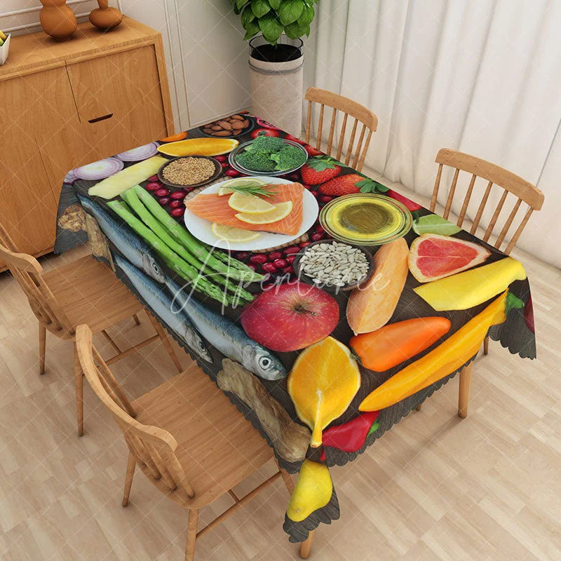 Aperturee - Aperturee Modern Kitchen Tablecloth with Colorful Vegetable Pattern for Farmhouse Dining and Healthy Eating Decor