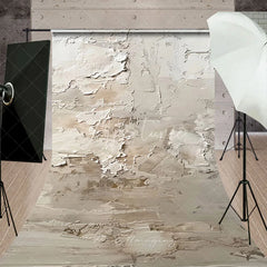 Aperturee - Aperturee Modern Minimalist Abstract Textured Beige and Cream Plaster Effect Sweep Backdrop for Professional Photography Studio