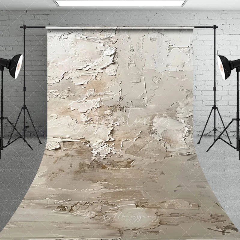 Aperturee - Aperturee Modern Minimalist Abstract Textured Beige and Cream Plaster Effect Sweep Backdrop for Professional Photography Studio