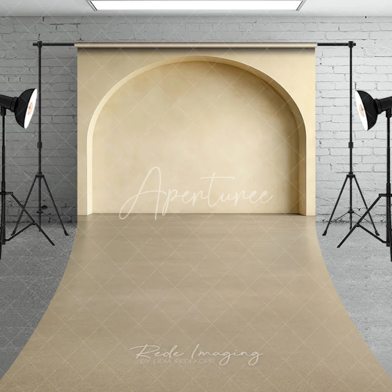 Aperturee - Aperturee Modern Minimalist Beige Arch Sweep Backdrop Elegant Neutral Textured Wall for Studio Photography