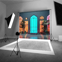 Aperturee Aperturee Modern Neon Lights Window Photography Backdrop Colorful Glowing City Room 80s Themed Party or Event Photo Prop