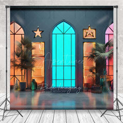 Aperturee Aperturee Modern Neon Lights Window Photography Backdrop Colorful Glowing City Room 80s Themed Party or Event Photo Prop