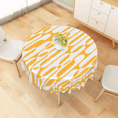 Aperturee - Aperturee Modern Orange and White Abstract Pattern Round Tablecloth for Contemporary and Vibrant Kitchen Decor