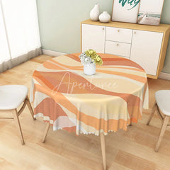 Aperturee - Aperturee Modern Orange Wavy Stripe Round Tablecloth for Retro 70s and Abstract Contemporary Kitchen Decor