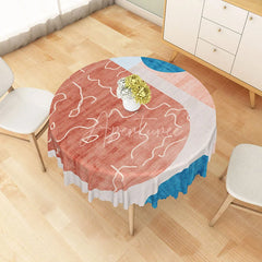 Aperturee - Aperturee Modern Patchwork Round Tablecloth in Red Blue and Gray for Abstract and Contemporary Decor