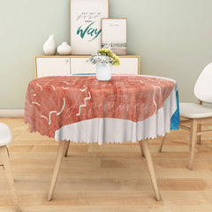 Aperturee - Aperturee Modern Patchwork Round Tablecloth in Red Blue and Gray for Abstract and Contemporary Decor