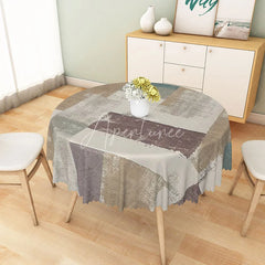 Aperturee - Aperturee Modern Patchwork Round Tablecloth in White Brown and Gray for Neutral and Farmhouse Decor