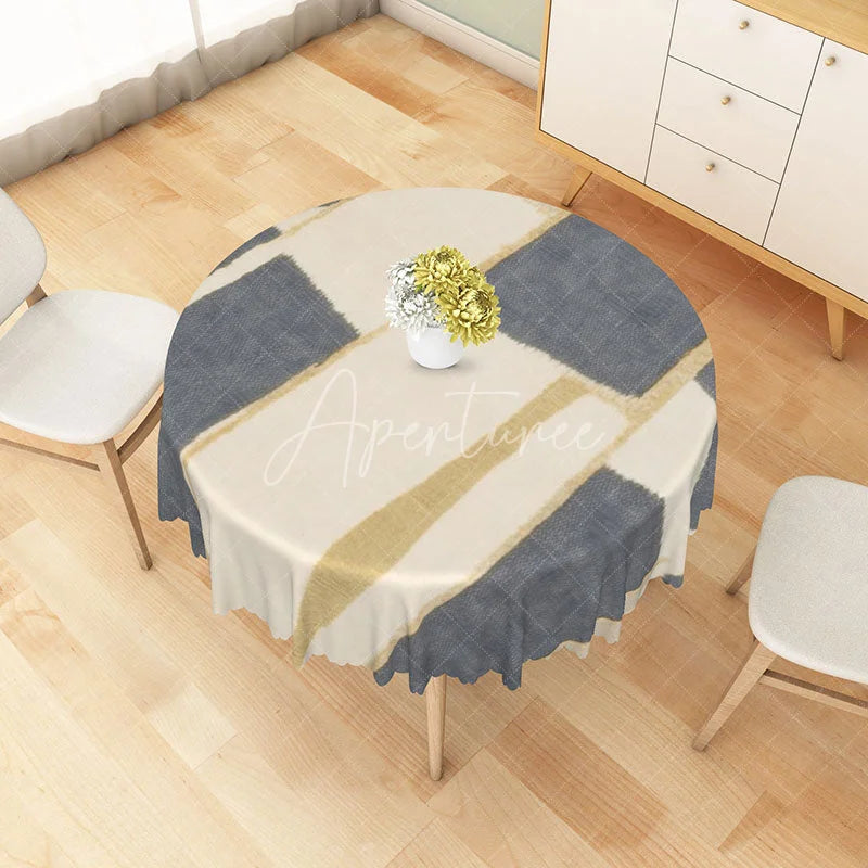 Aperturee - Aperturee Modern Patchwork Round Tablecloth in White Gray and Yellow for Contemporary Kitchen Decor