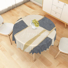 Aperturee - Aperturee Modern Patchwork Round Tablecloth in White Gray and Yellow for Contemporary Kitchen Decor