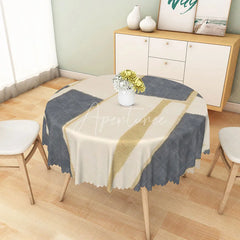 Aperturee - Aperturee Modern Patchwork Round Tablecloth in White Gray and Yellow for Contemporary Kitchen Decor