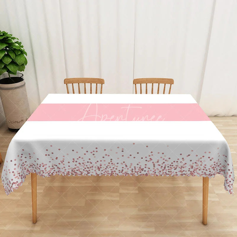 Aperturee - Aperturee Modern Pink and White Stripe Tablecloth for Girls Birthday Baby Shower or Bridal Shower Party Decor