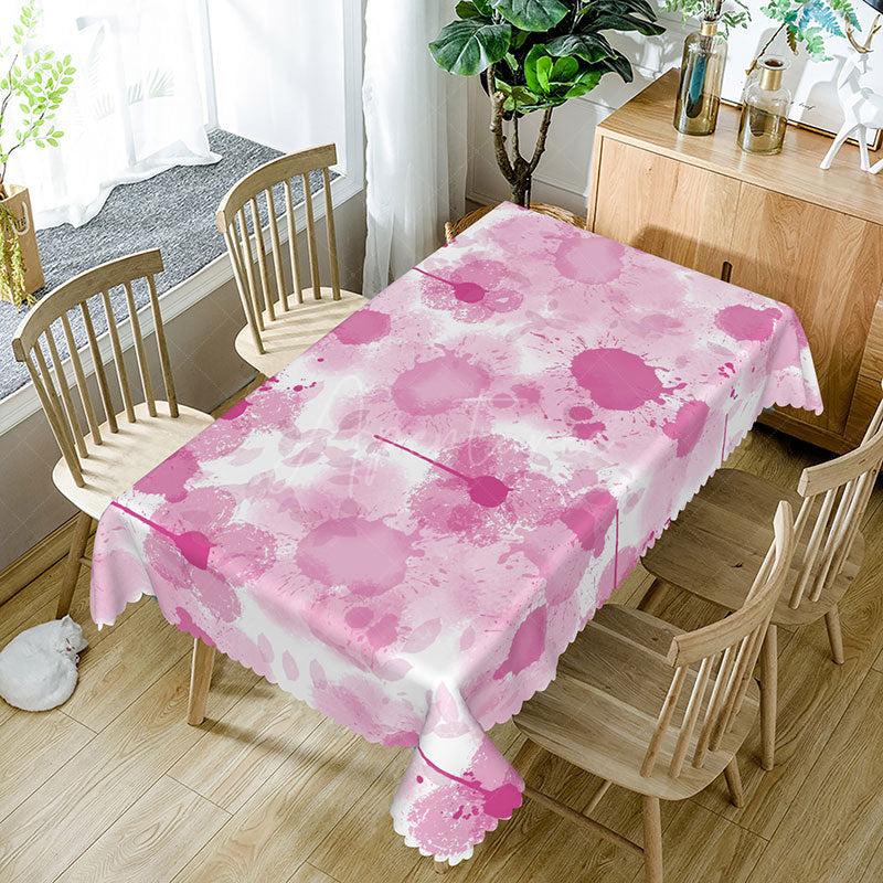 Aperturee - Aperturee Modern Pink Graffiti Floral Rectangle Tablecloth for Abstract and Artistic Urban Dining Room Decor