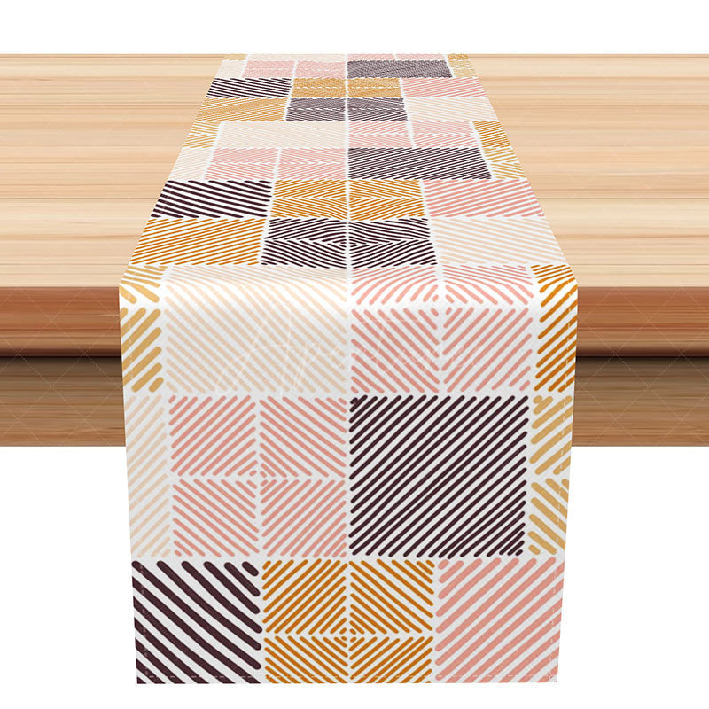 Aperturee - Aperturee Modern Plaid Table Runner with Repeating Grid Lines Colorful Geometric Design Simple and Fresh Kitchen Decor