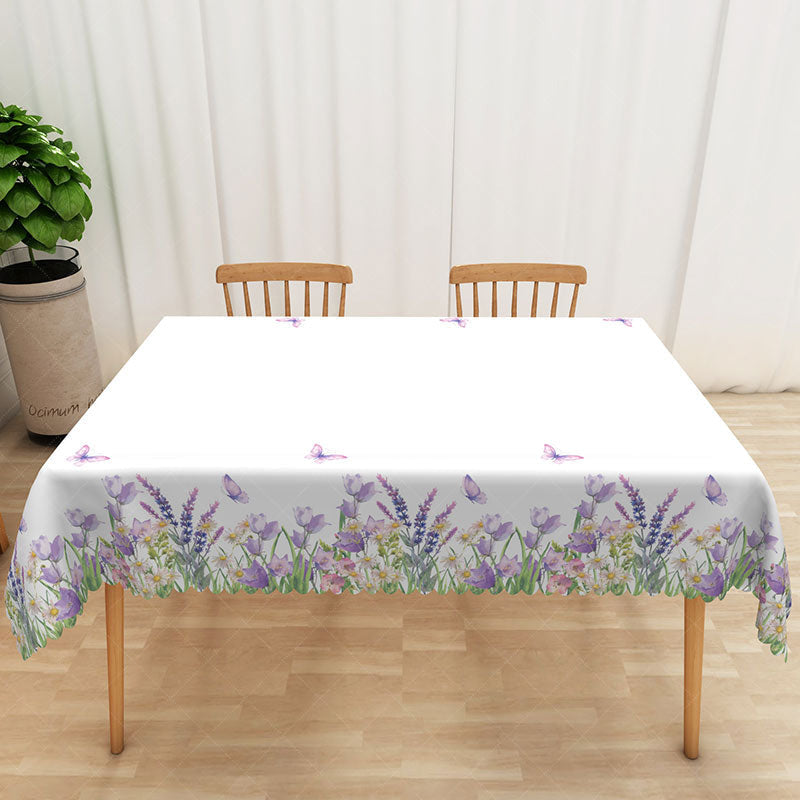 Aperturee - Aperturee Modern Purple Butterfly Rectangle Tablecloth for Whimsical Garden Party and Girls Birthday Decor