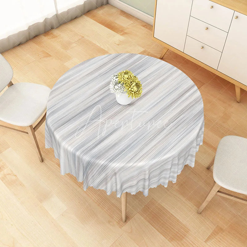 Aperturee - Aperturee Modern Round Tablecloth with White and Brown Diagonal Stripes for Contemporary Farmhouse Kitchen Decor