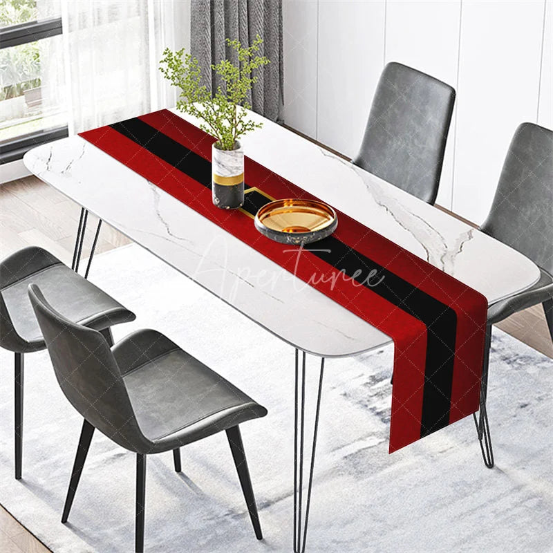 Aperturee - Aperturee Modern Santa Belt Table Runner Minimalist Red and Black Christmas Holiday Table Decor