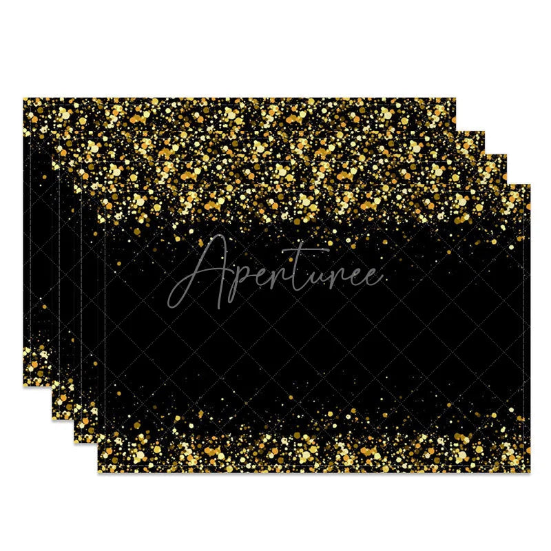 Aperturee - Aperturee Modern Set of 4 Placemats with Shining Gold Spot Edge Elegant Abstract Design for Holiday Parties