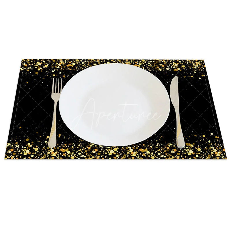 Aperturee - Aperturee Modern Set of 4 Placemats with Shining Gold Spot Edge Elegant Abstract Design for Holiday Parties