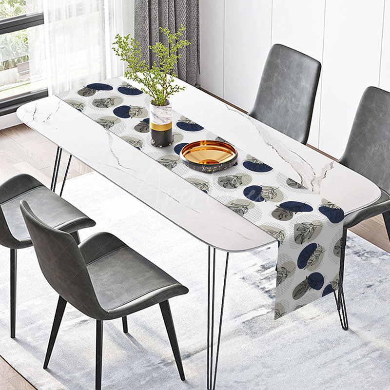 Aperturee - Aperturee Modern Spring Table Runner with Green and Navy Plant Leaves Botanical Kitchen Decor for Holiday Dinners