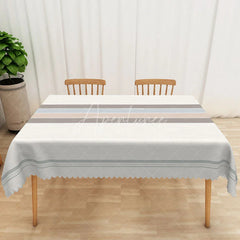 Aperturee - Aperturee Modern Stripe Rectangle Tablecloth in Blue Grey and White for Coastal and Contemporary Kitchen Decor